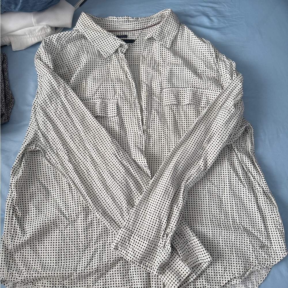 Tommy Hilfiger Black and White Polka Dot Button-Up Shirt